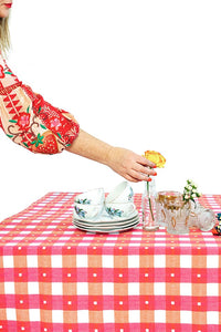 The Lila Gingham Woven Tablecloth in Cherry Tart