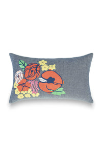 Embroidered Floral Lumbar Pillow Cover